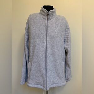 Carolyn Taylor Full Zip Fleece-Light Gray-Pockets-Mock Neck-Drawstring Bottom-L